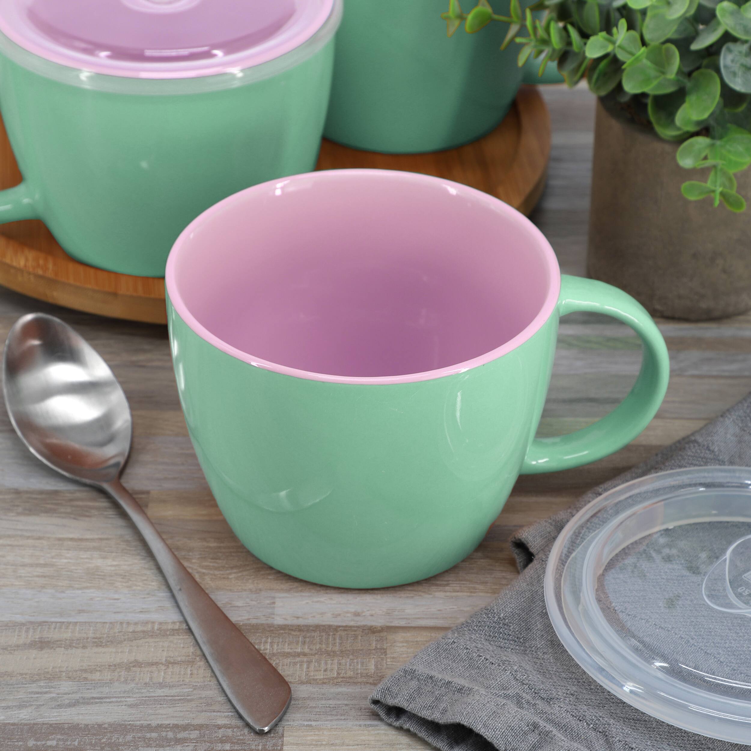 Alt View 4. Gibson - Gibson Home On The Go 4 Piece 25 Ounce Stoneware Soup Cup Set with Lid in Mint - Mint.