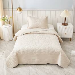 MarCielo - 2/3 Piece 100% Cotton Oversized Bedspread Lightweight Quilt Set - Natural Beige