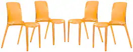 LeisureMod - Murray 4-Pieces Modern Plastic Dining Chair with Transparent Design Fully Assembled - Transparent Orange