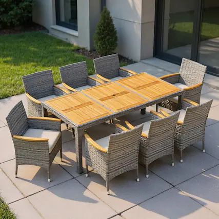 Front. Kadyn - Patio Dining Sets,Patio Furniture Sets,9 Pieces Patio PE Wicker Dining Set for Deck Garden and Yard-White - White.