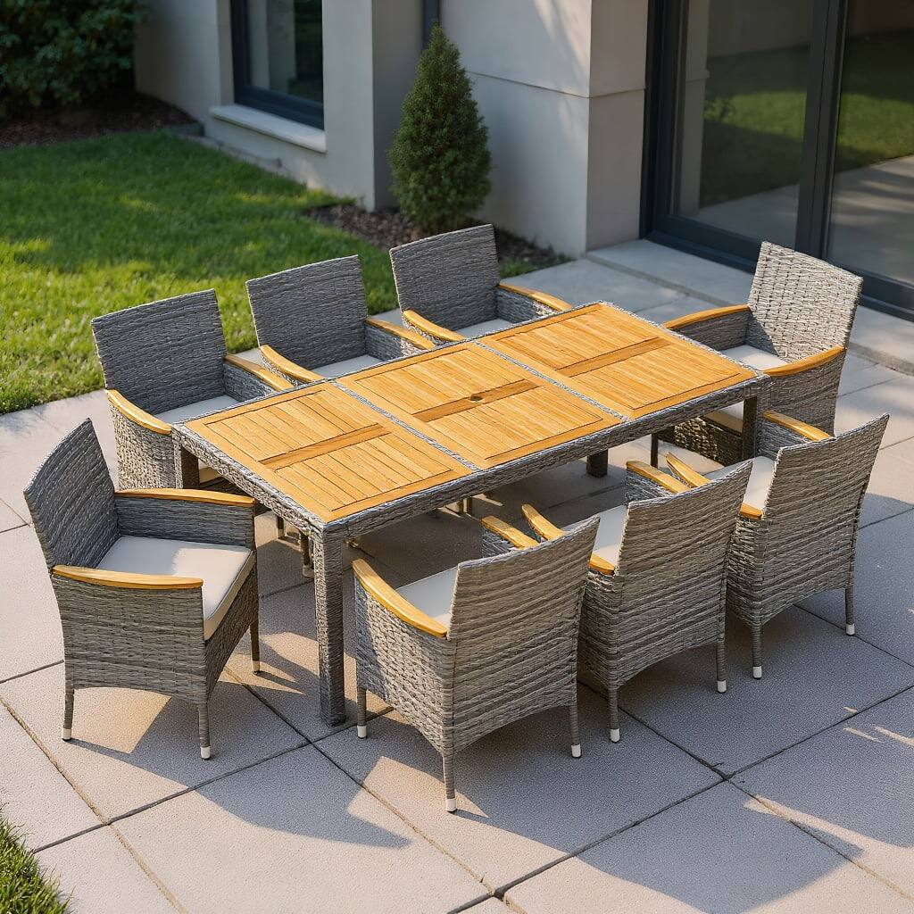 Front. Kadyn - Patio Dining Sets,Patio Furniture Sets,9 Pieces Patio PE Wicker Dining Set for Deck Garden and Yard-White - White.