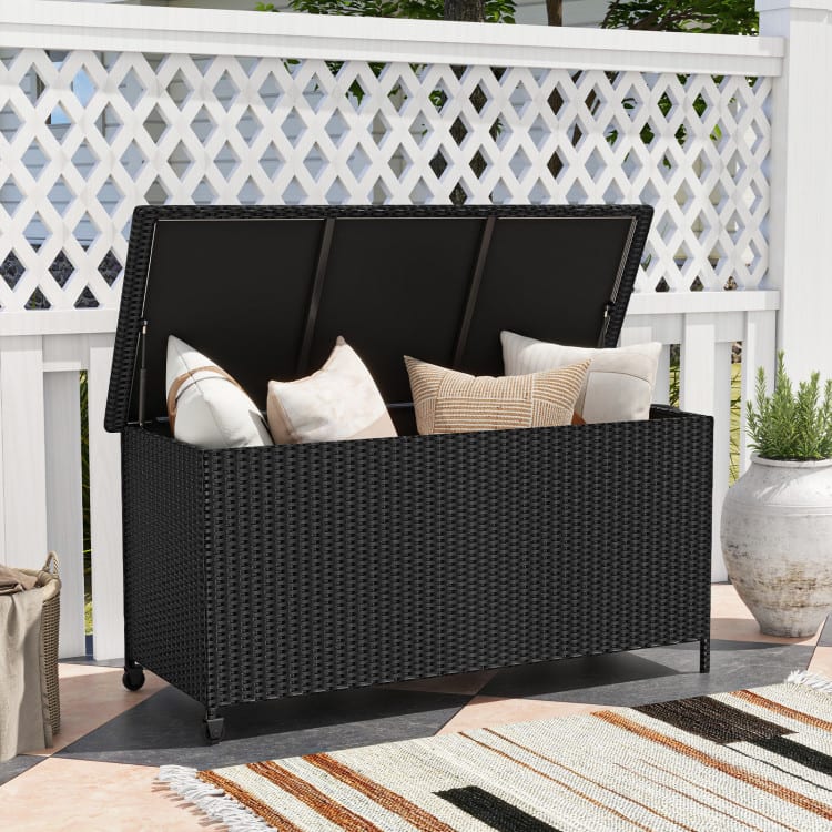 Mondawe - 85 Gal Indoor Outdoor Storage Container with Waterproof Liner and Wheels - Black
