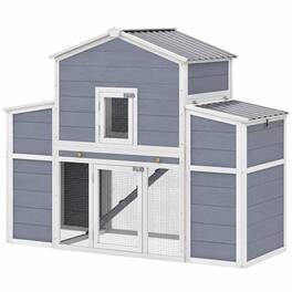 RYHNUYNE - Wooden Chicken Coop, 66.5 in Large Pet House, Pine Wood, 2-4 Chickens, Gray