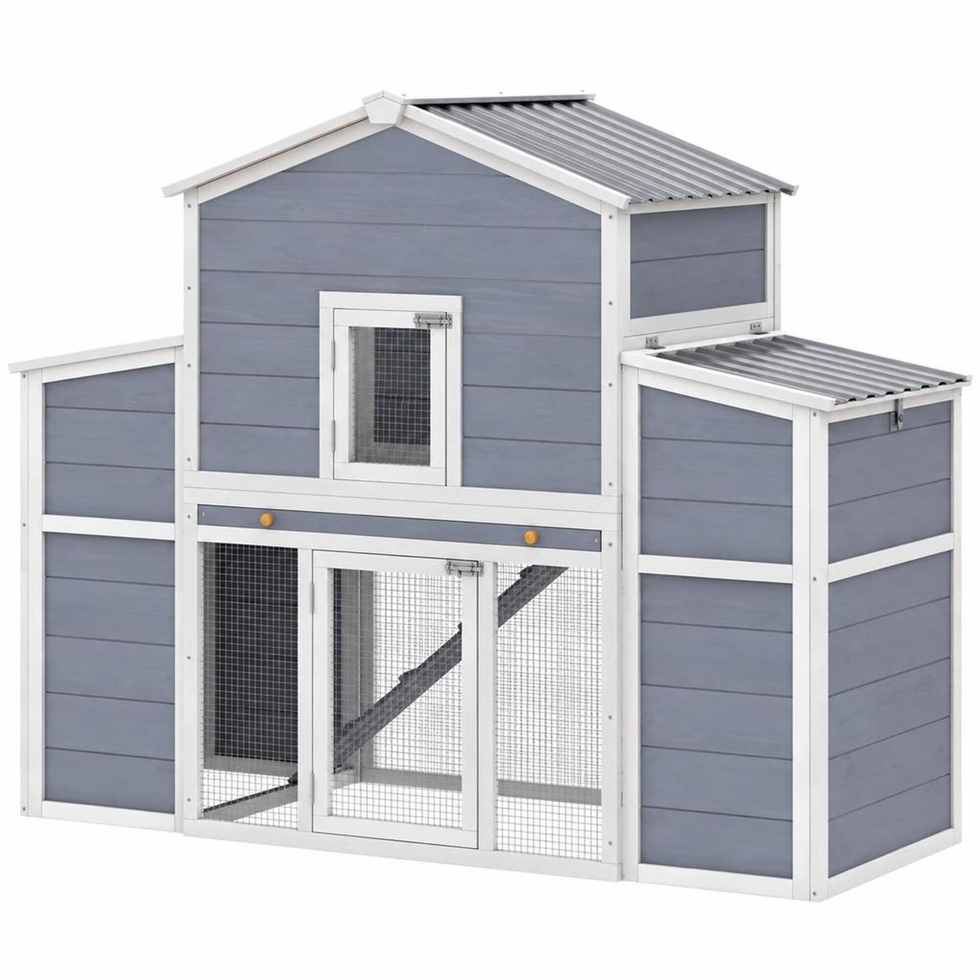 Front. RYHNUYNE - Wooden Chicken Coop, 66.5 in Large Pet House, Pine Wood, 2-4 Chickens, Gray.