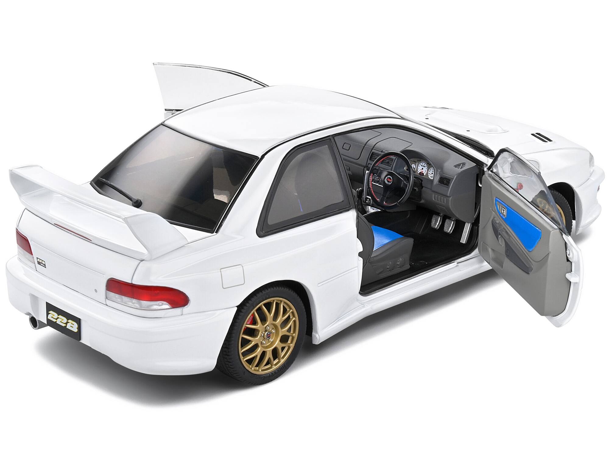 Back. Solido - 1998 Subaru Impreza 22B RHD (Right Hand Drive) Pure White with Gold Wheels 1/18 Diecast Model Car by Solido - Pure White With Gold.