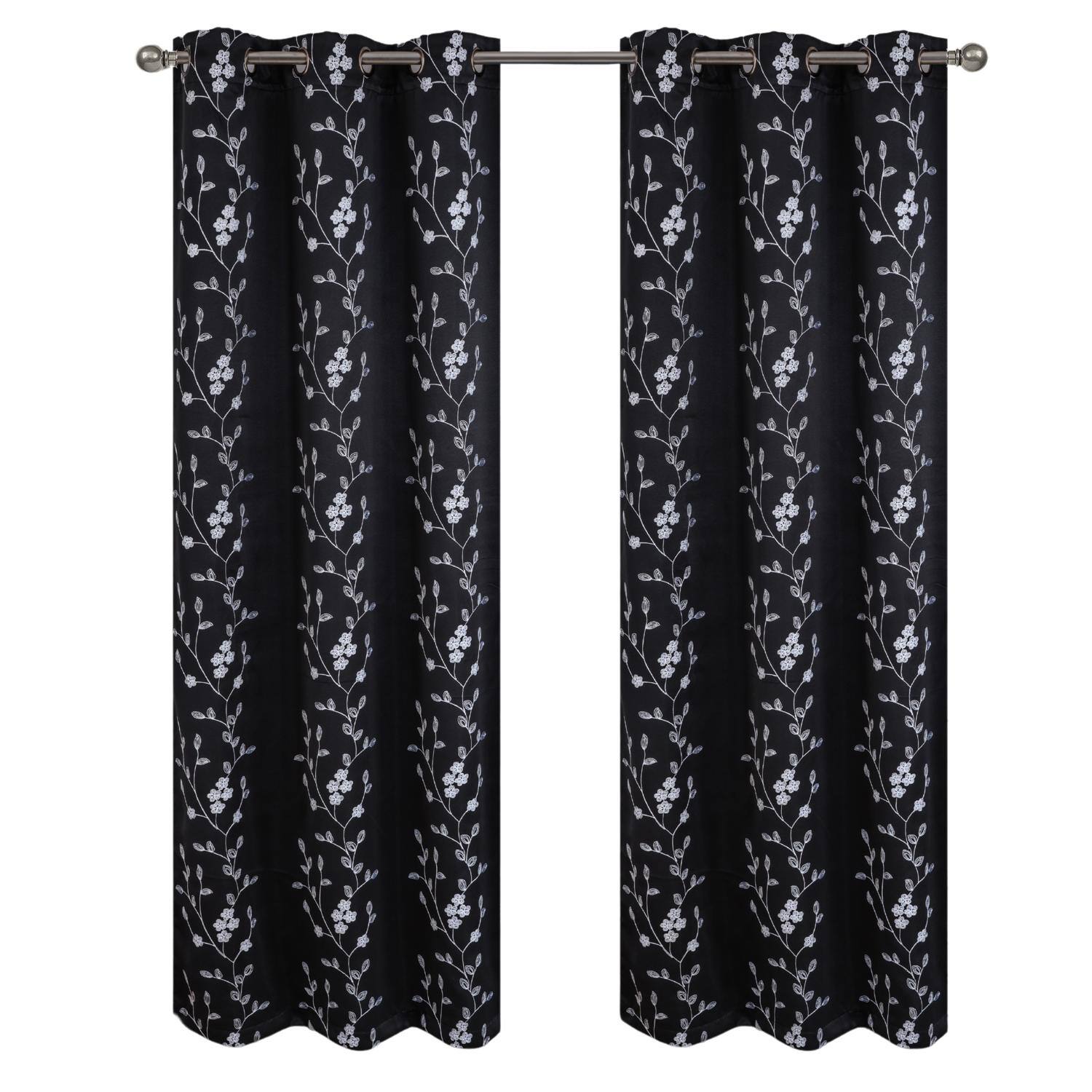 Front. RT Designers Collection - RT Designer Collection Lilian Embroidered Blackout Luxurious Decorative Grommet Curtain Panel 54" x 84" Black - Black.