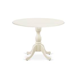 East West Furniture - Round Wood Table Linen Color Drops Leave Table Top Surface and Asian Wood Dining Table Pedestal Legs - White