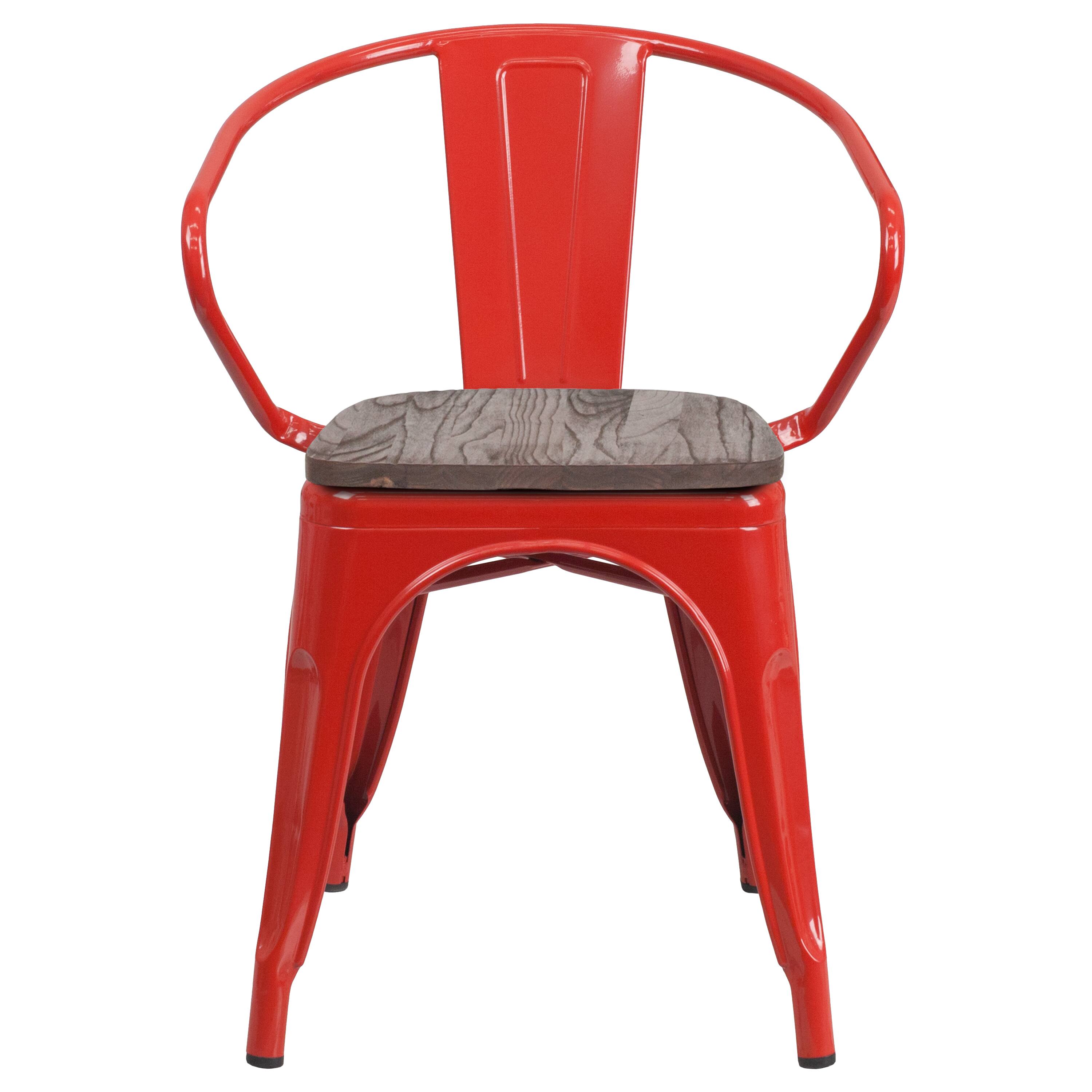 Alt View 5. Emma + Oliver - Metal Chair with Wood Seat and Arms - Red.