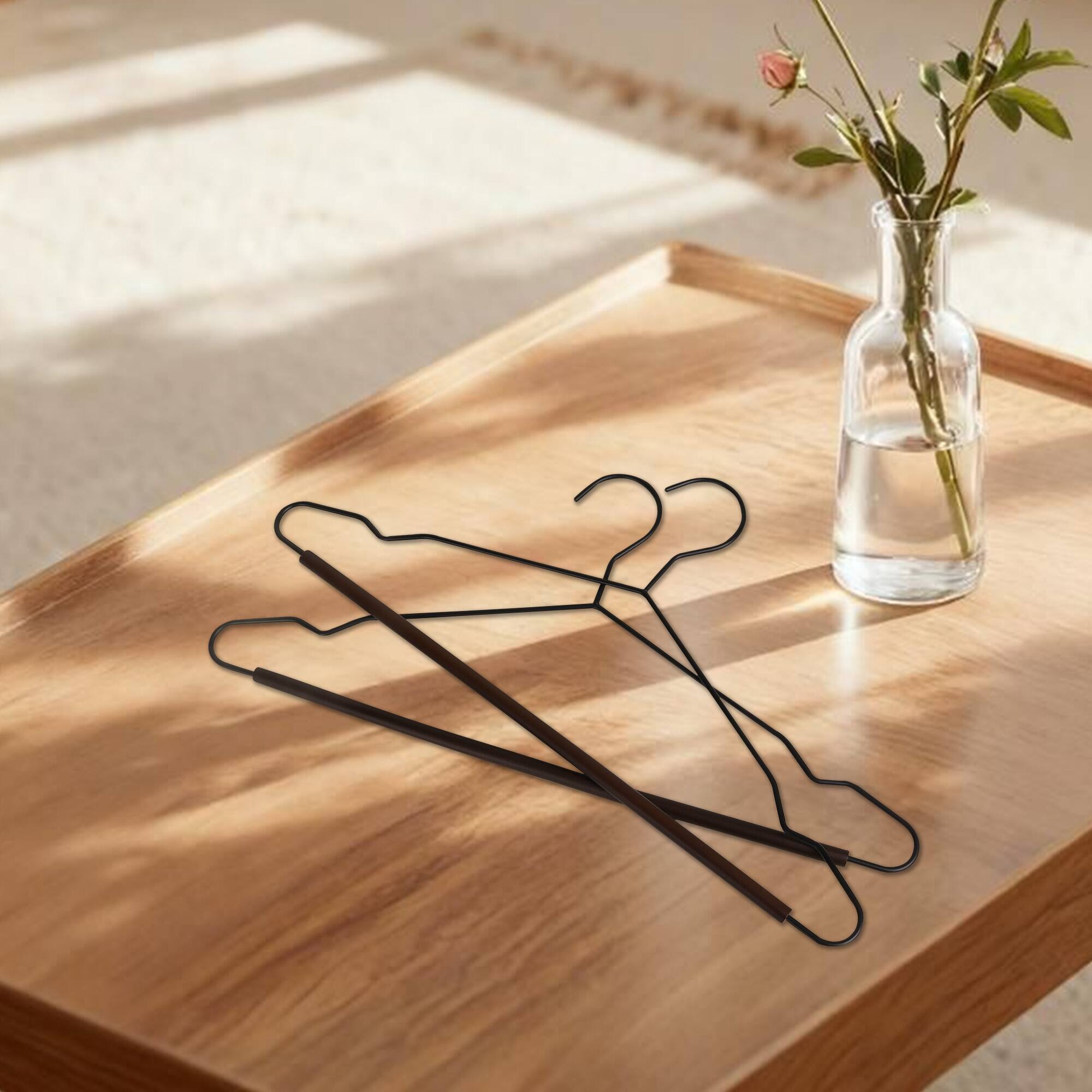 Alt View 2. BP4U - 36-Pack Metal Clothes Hangers with Wooden Pants Bar, Wire Sweaters, Jackets Hangers with Beech Wood Trouser Bar(Black) - Black/Walnut.