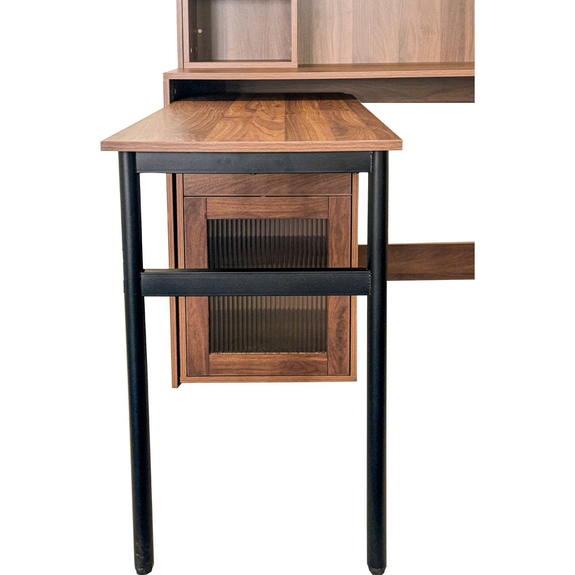 Alt View 6. GOODSILO - Rotating Computer Desk with Hutch & Bookshelf, Large Workstation & Storage - Walnut.