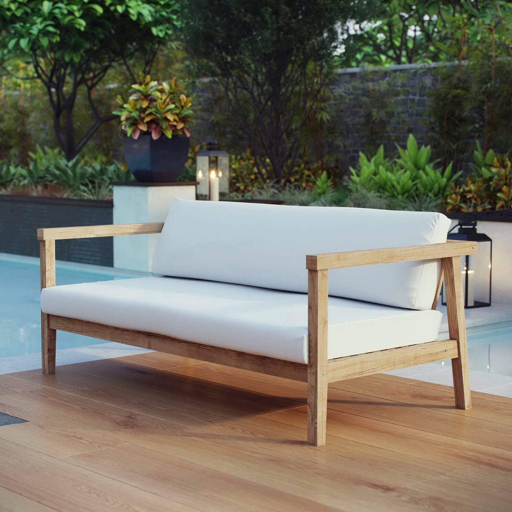 Front. Modway - Bayport Outdoor Patio Teak Sofa by Modway - Natural White.