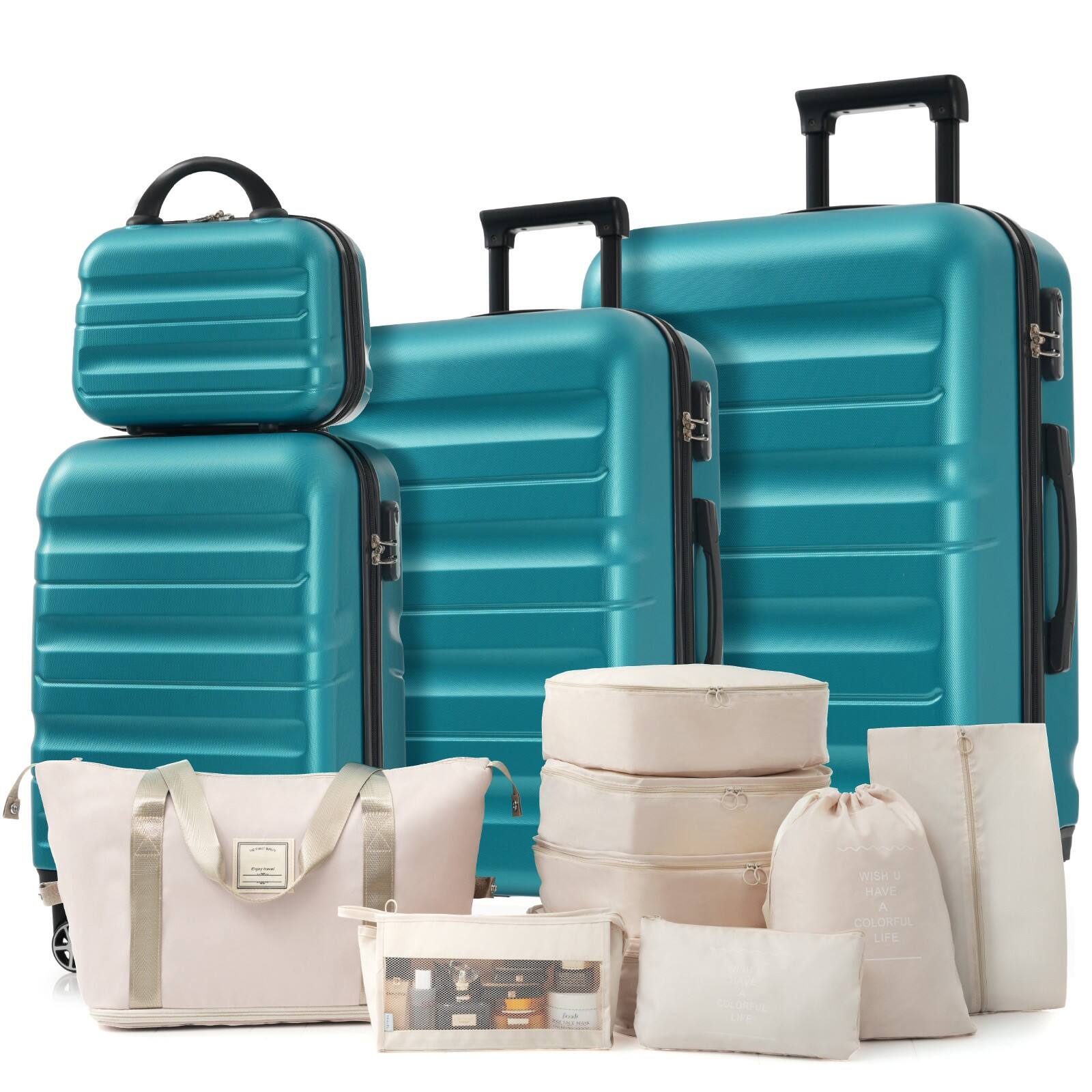 Ecooso - Hardshell ABS Luggage Set - Lightweight & Durable Suitcases with Dual Spinner Wheels, Carry-On & Check-In Sizes - Blue