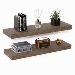 Mifurn - 2 Pack Floating Shelves for Wall, Wooden Wall Mounted Shelf for Bathroom or Room, Over Toilet Organizer, 24x7x1.5 in - Smoke gray