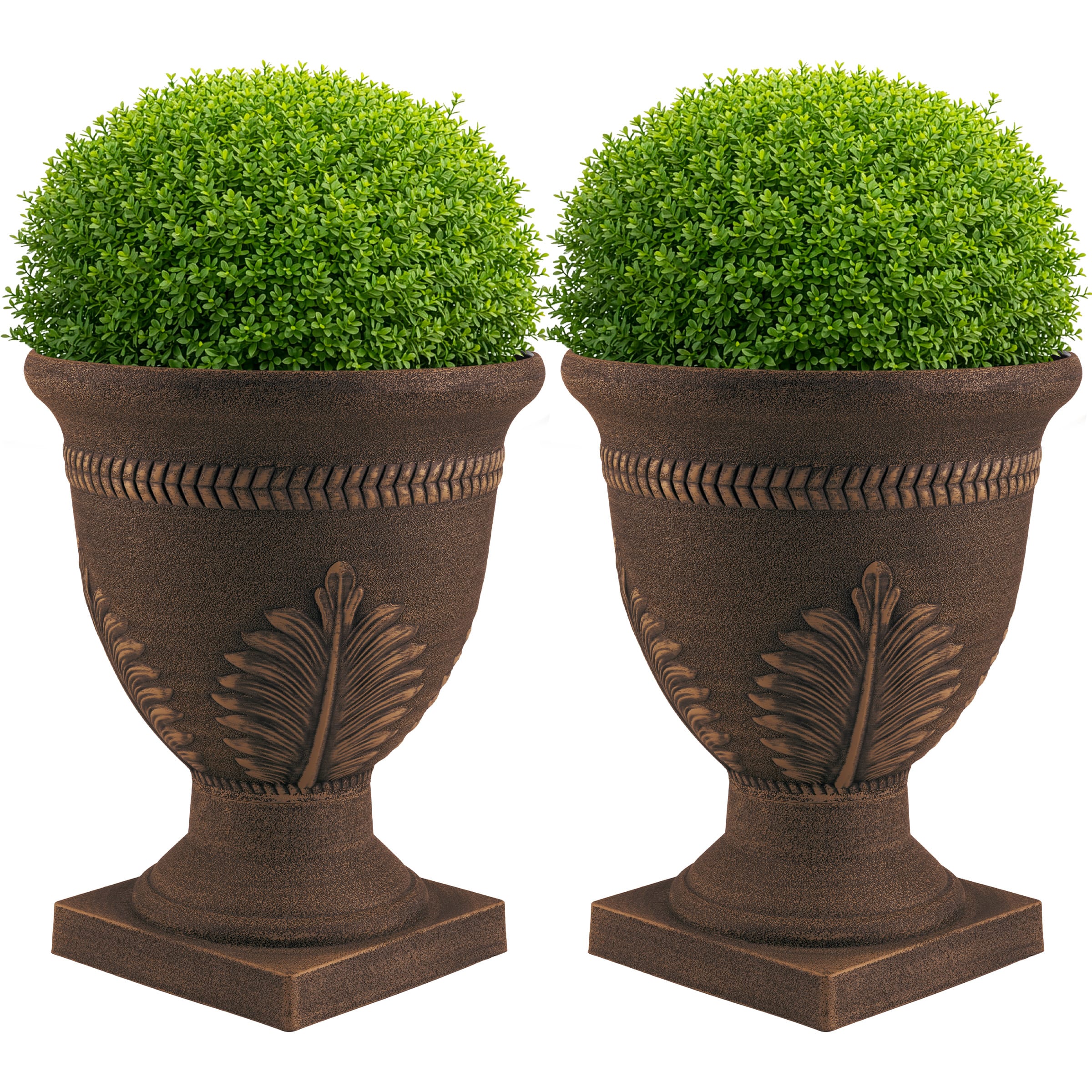 Pure Garden - 2-Pack Outdoor Planter 15.25x18.8-Inch Urn Planters Plastic Plant Pots with Drainage Large Decorative Flower Pots