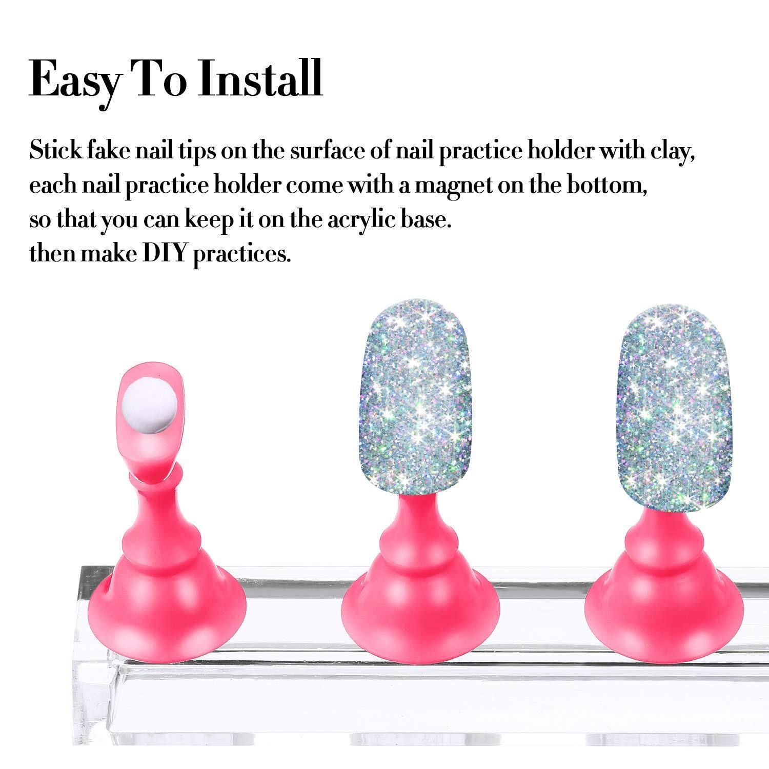Easy To Install

Stick fake nail tips on the surface of nail practice holder with clay, each nail practice holder come with a magnet on the bottom, so that you can keep it on the acrylic base. then make DIY practices.