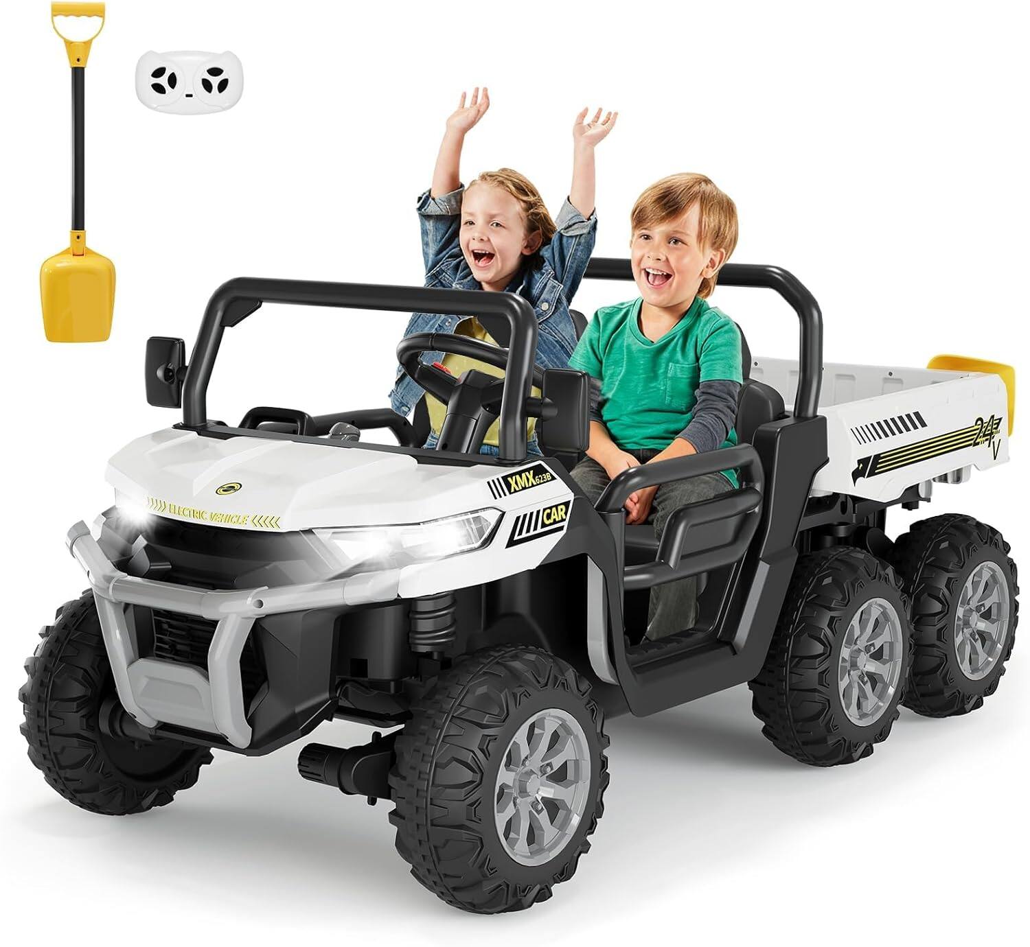 Electrodes Masters - 24V Ride on Dump Truck for Kids, 2 Seater Ride on Cars with Auto-Lifting Bed, Shovel,4x75w Motors, Music, LED Light - White price history on PriceWatchPro