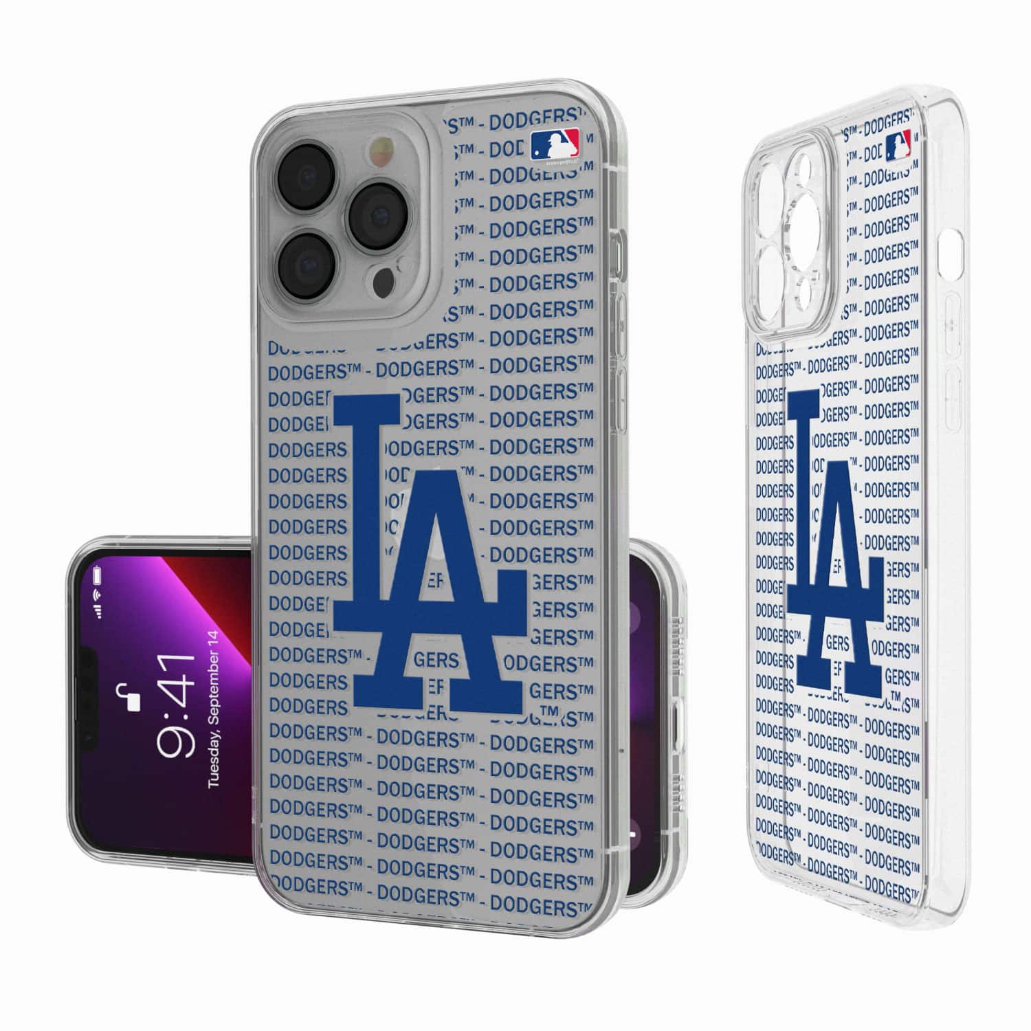 Keyscaper - Los Angeles Dodgers Text Backdrop Clear iPhone Case - 15 Pro Max - Multicolor