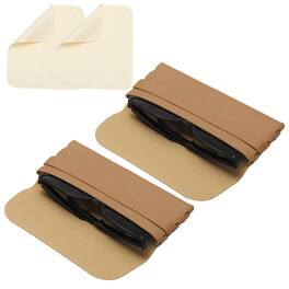 Unique Bargains - 2pcs Soft Leather Eyeglass Case 6.7x3.1x1" Reading Pouch with Cleaning Cloth - Apricot
