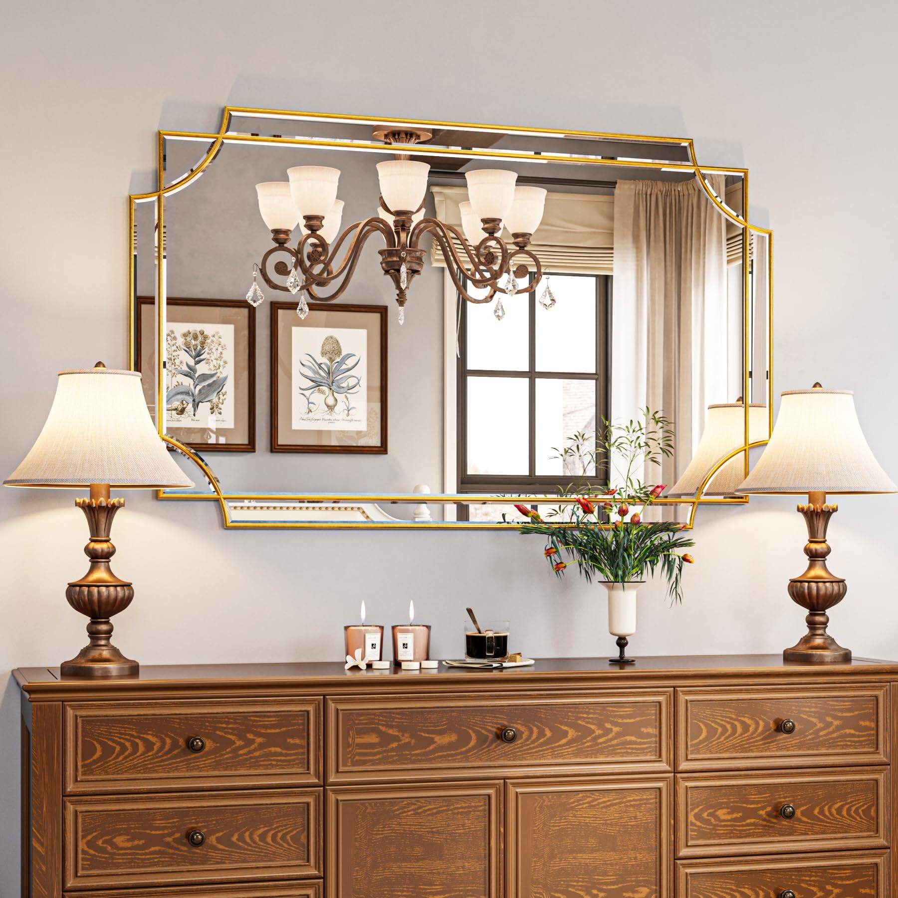 Comfort Essence - 24"x48" Mirror For Wall Traditional Art Decorative Beveled Full Length Home Decor Bathroom Living Room Be - 48"L x 30"W