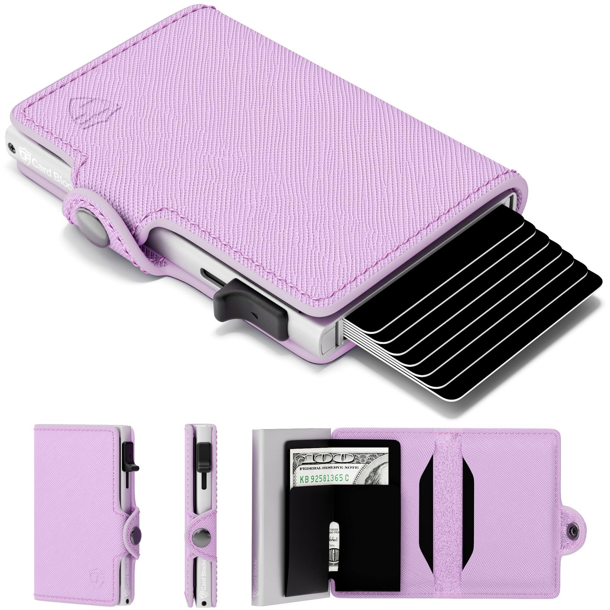 Front. Jadie Link - Small Rfid Wallet Women Slim Compact Travel Blocking Credit Card Holder Womens Smart Pop Minimalist Case Capacity 6-10 - Saffiano Light Pink.