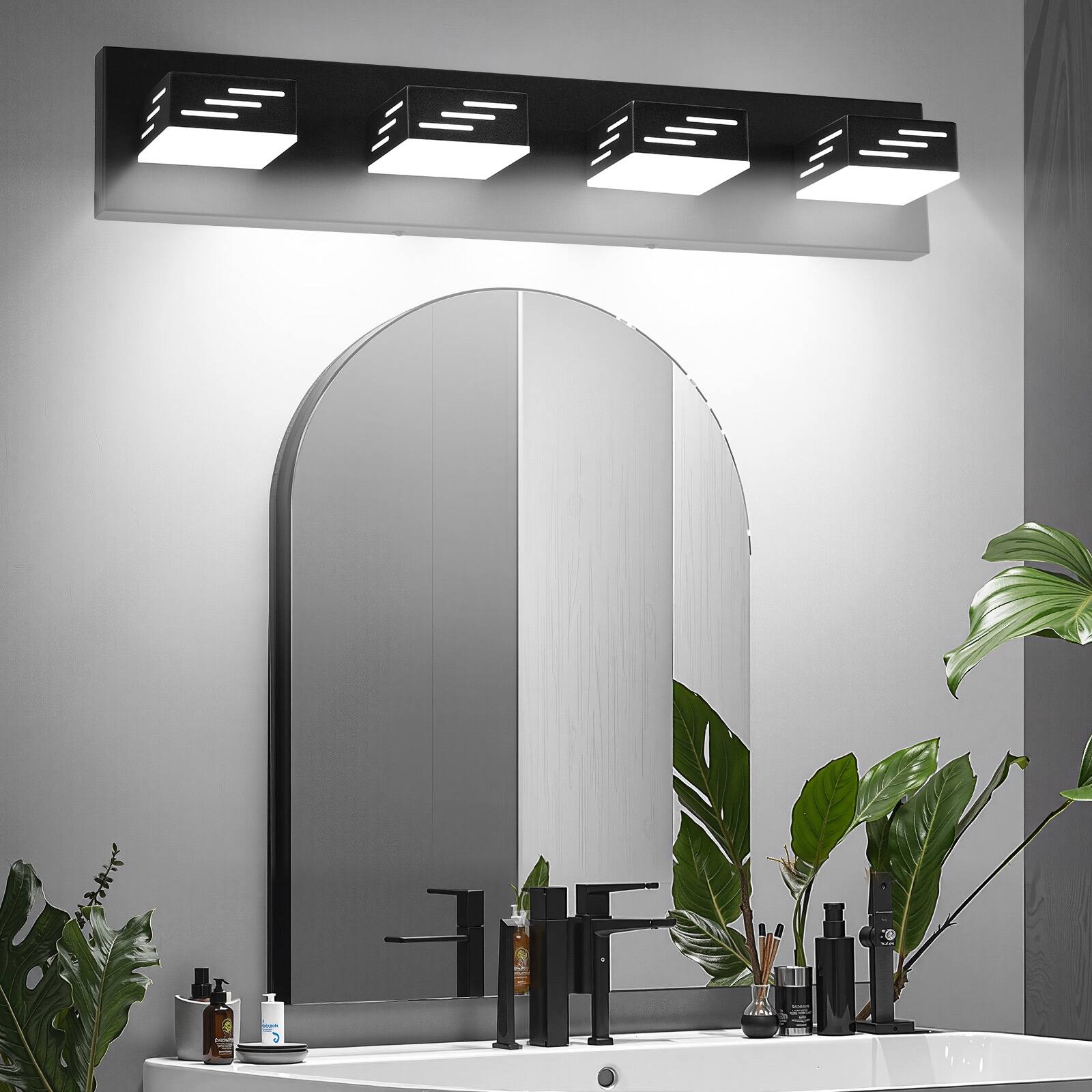 Front. VEVOR - 4-Light LED Modern Vanity Light Fixtures, 25.59-Inch, Black Finish Bathroom Wall Lighting Fixture Over Mirror - Black.