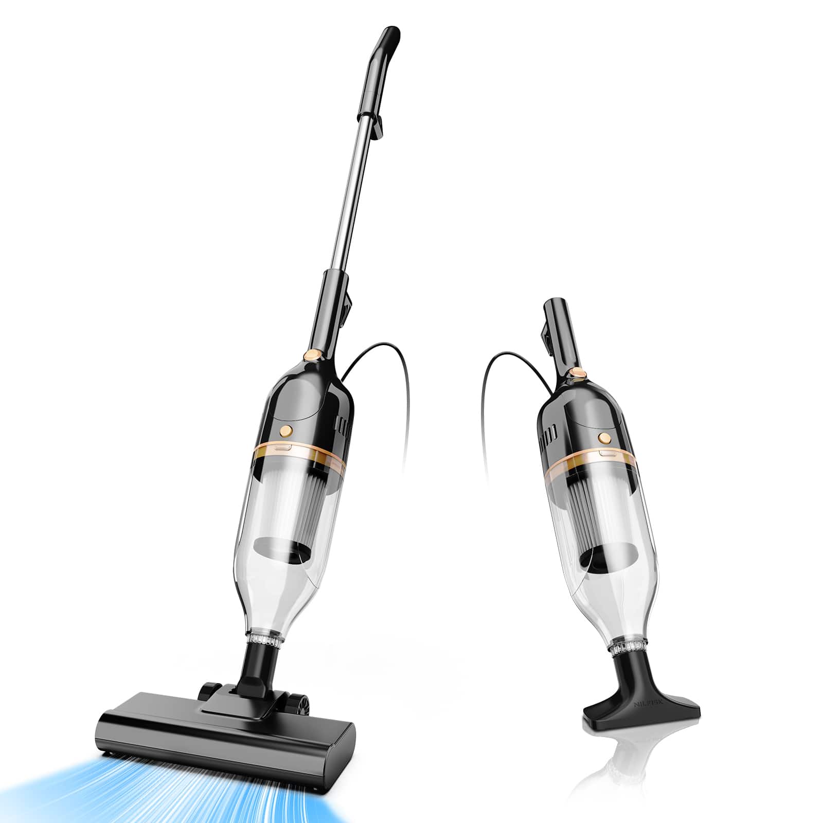 INSE - R7 2-in-1 Corded Vacuum Cleaner, 600W Strong Suction, 5M Power Cord, 1L Dust Cup, for Hard Floor, Carpet, Pet Hair - Black/Gold