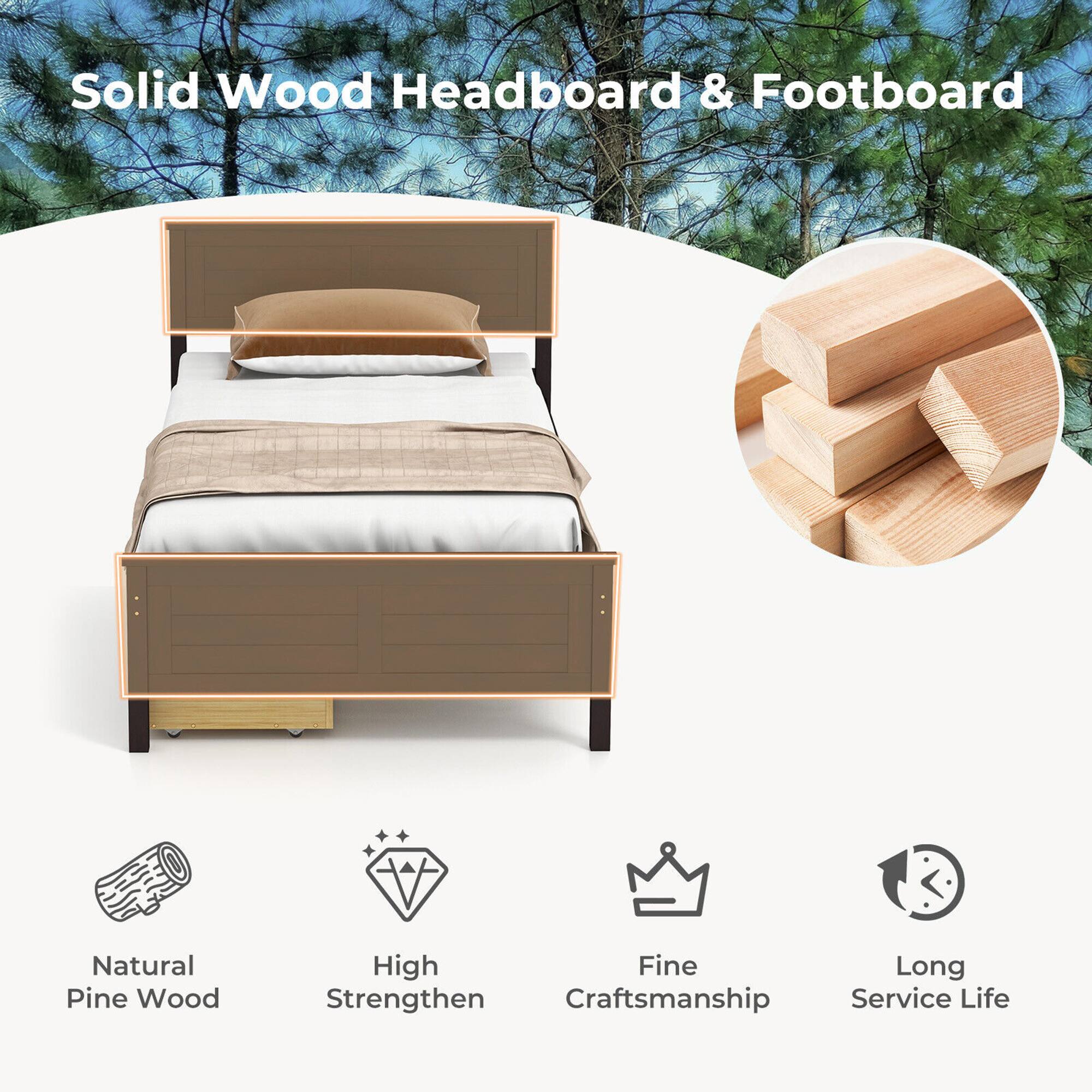 Solid Wood Headboard & Footboard

- Natural Pine Wood
- High Strengthen
- Fine Craftsmanship
- Long Service Life