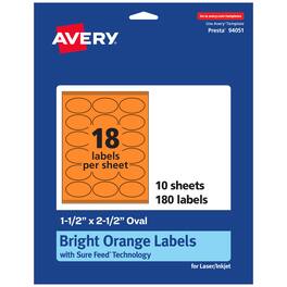 Avery - Printable Oval Labels, Bright 1.5" x 2.5", 180ct - Orange