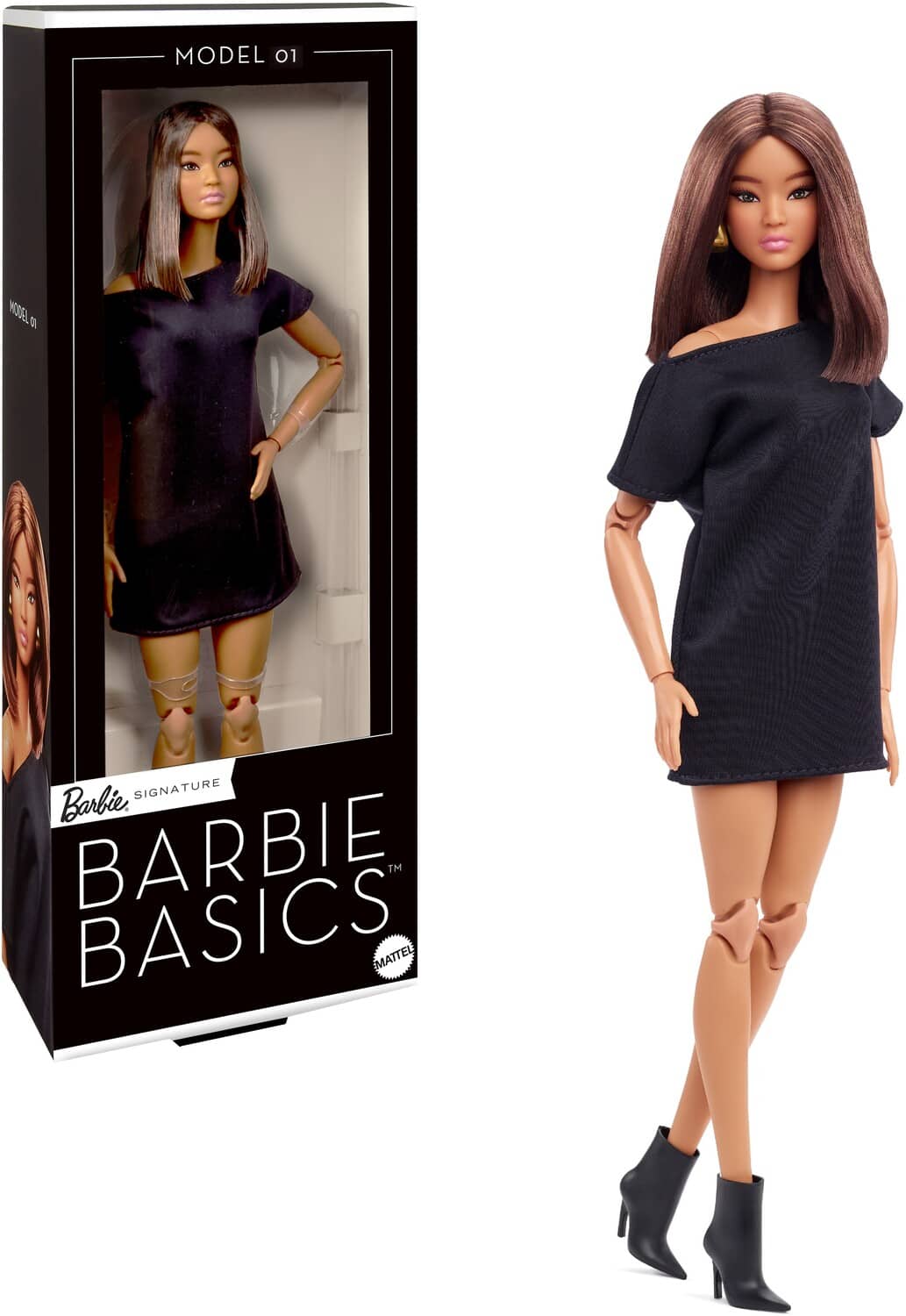 Mattel - Collectible - Barbie Basics Collectible Doll, Model 01 With Brunette Hair in Black Dress & Pointed- COLLECTABLES - Multicolor