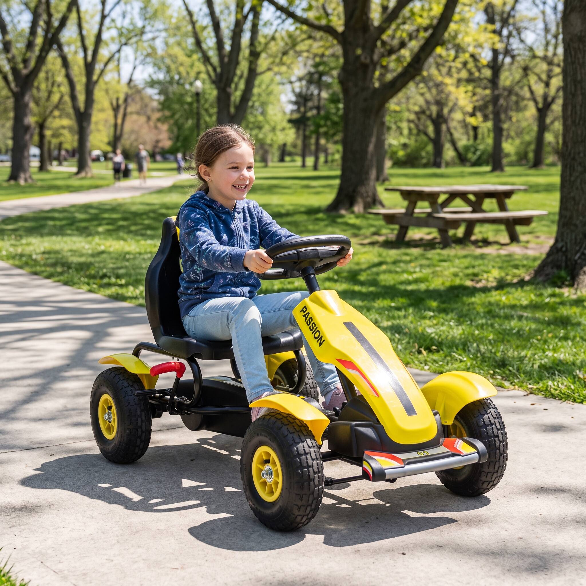 Alt View 1. Aosom - Pedal Go Kart, Outdoor Ride on Toys with Adjustable Seat, Sharp Handling, Handbrake - Yellow.
