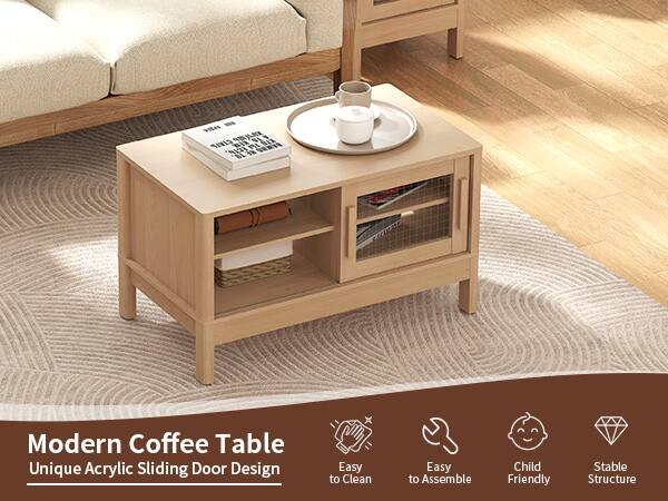 Modern Coffee Table  
Unique Acrylic Sliding Door Design  
Easy to Clean  
Easy to Assemble  
Child Friendly  
Stable Structure
