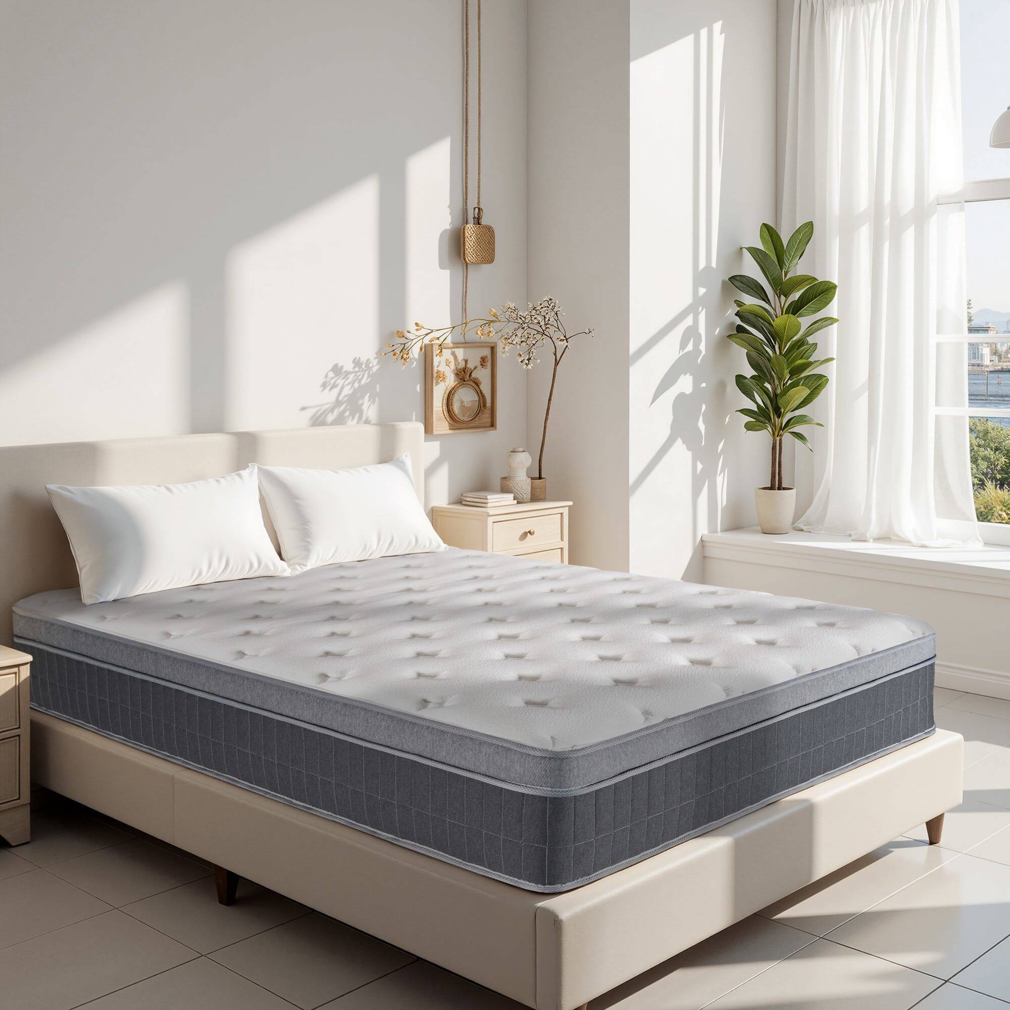 Alt View 1. Kadyn - Boxed Memory Foam Hybrid Mattress With Pocketed Springs, 14 Inch Height Medium-Firm - White and Gray.