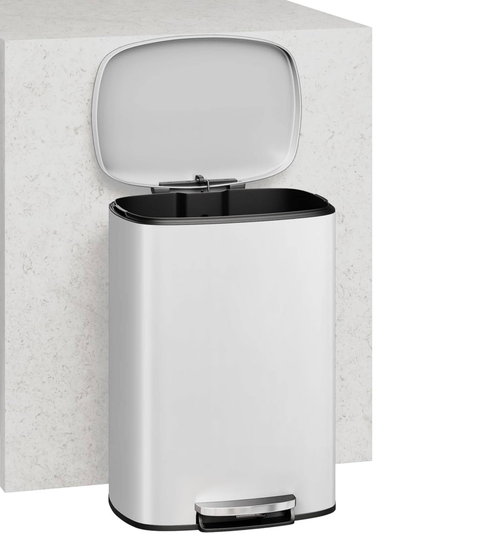 Alt View 1. Homhougo - 13.2 Gallon Stainless Steel Kitchen Trash Can with Lid, 1 Inner Bucket Included, Perfect for Kitchen Use, White Color - White.