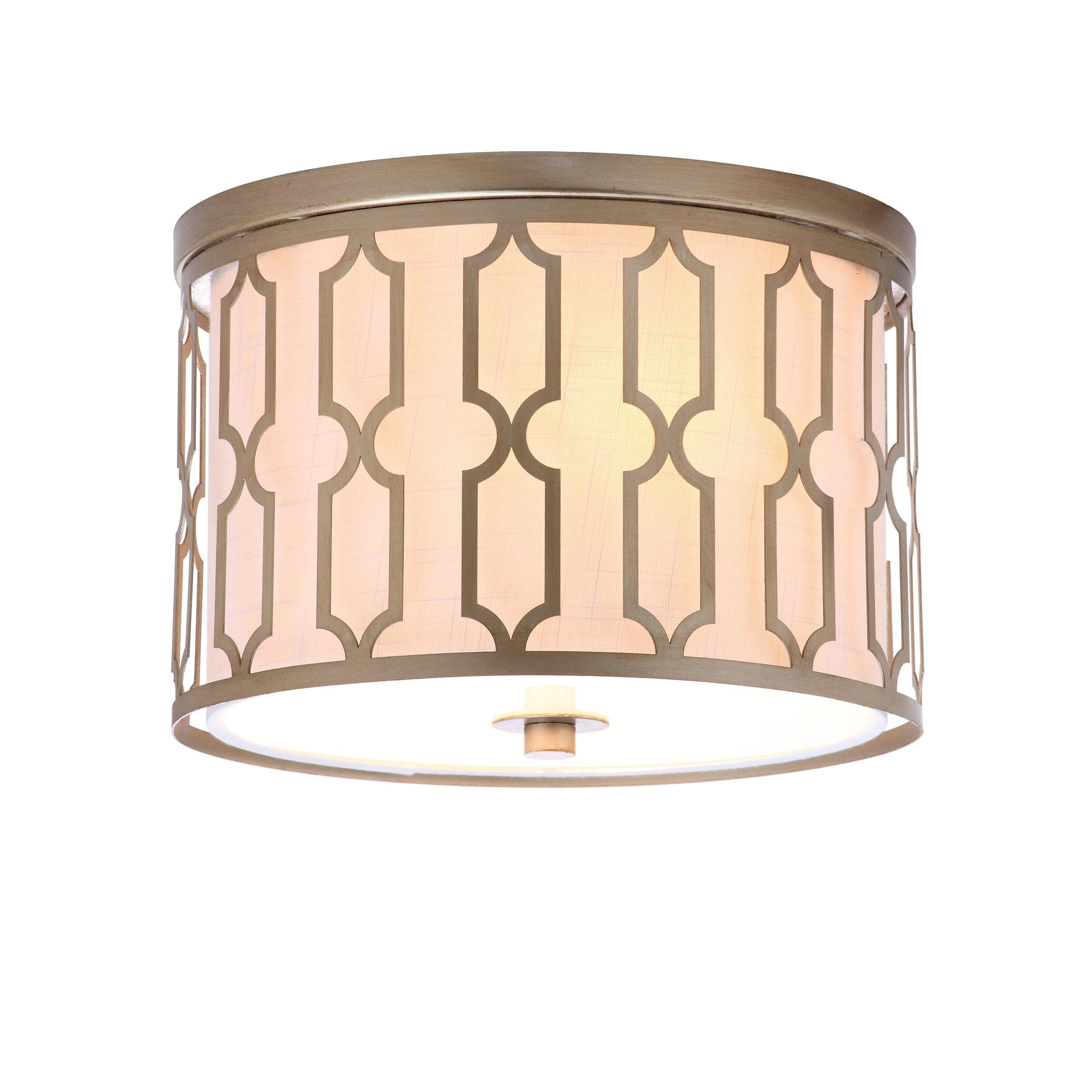 Front. Jonathan Y - Link 2-Light 12.75" Metal LED Flush Mount, Soft Gold - Soft Gold.