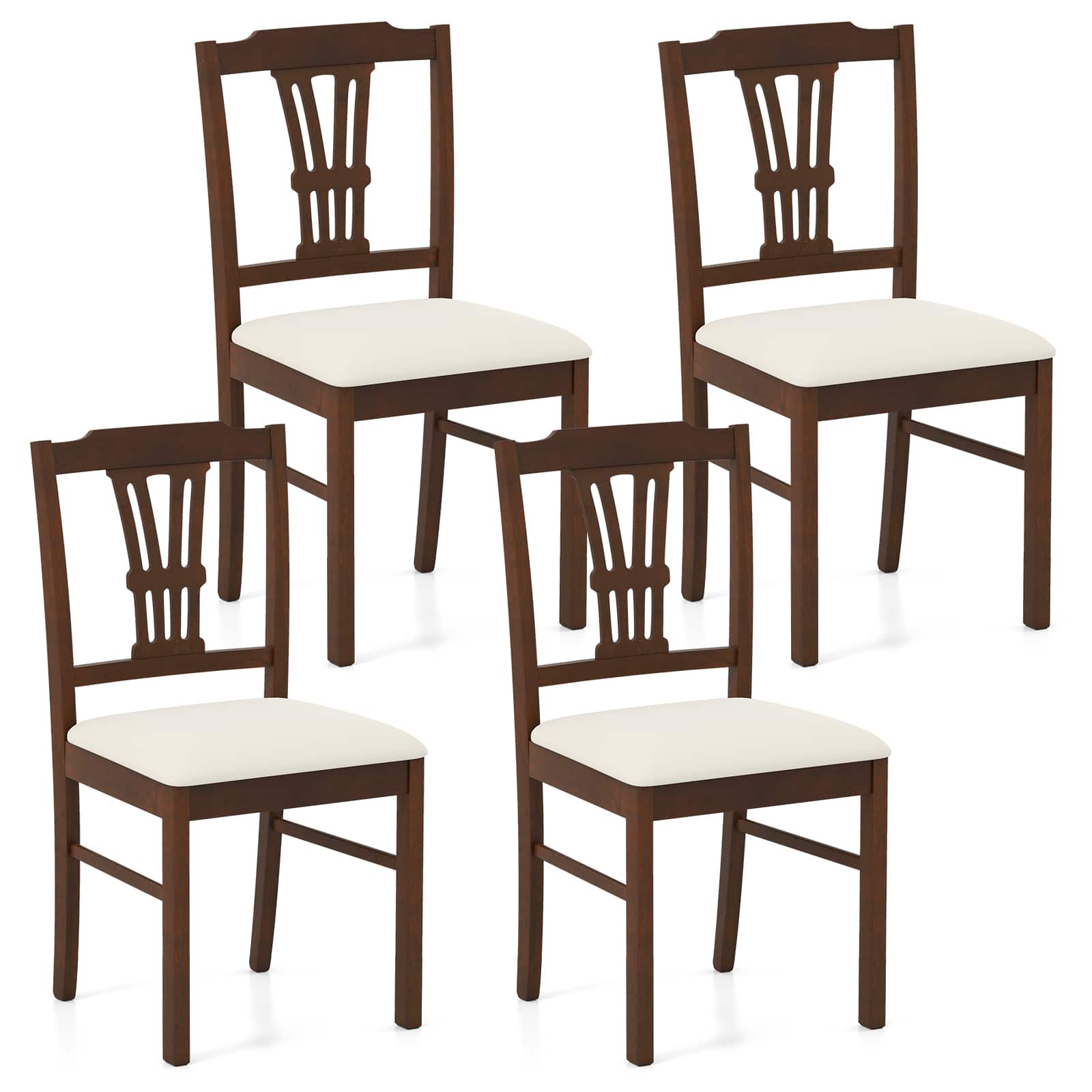 Gymax - Wooden Dining Chairs Set of 4 w/Rubber Wood Frame Hollowed Backrest for Kitchen - Brown