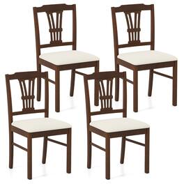 Gymax - Wooden Dining Chairs Set of 4 w/Rubber Wood Frame Hollowed Backrest for Kitchen - Brown