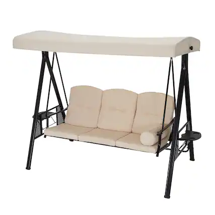 Front. Mondawe - 3 Seat Outdoor Porch Swing with Adjustable Canopy - Khaki.