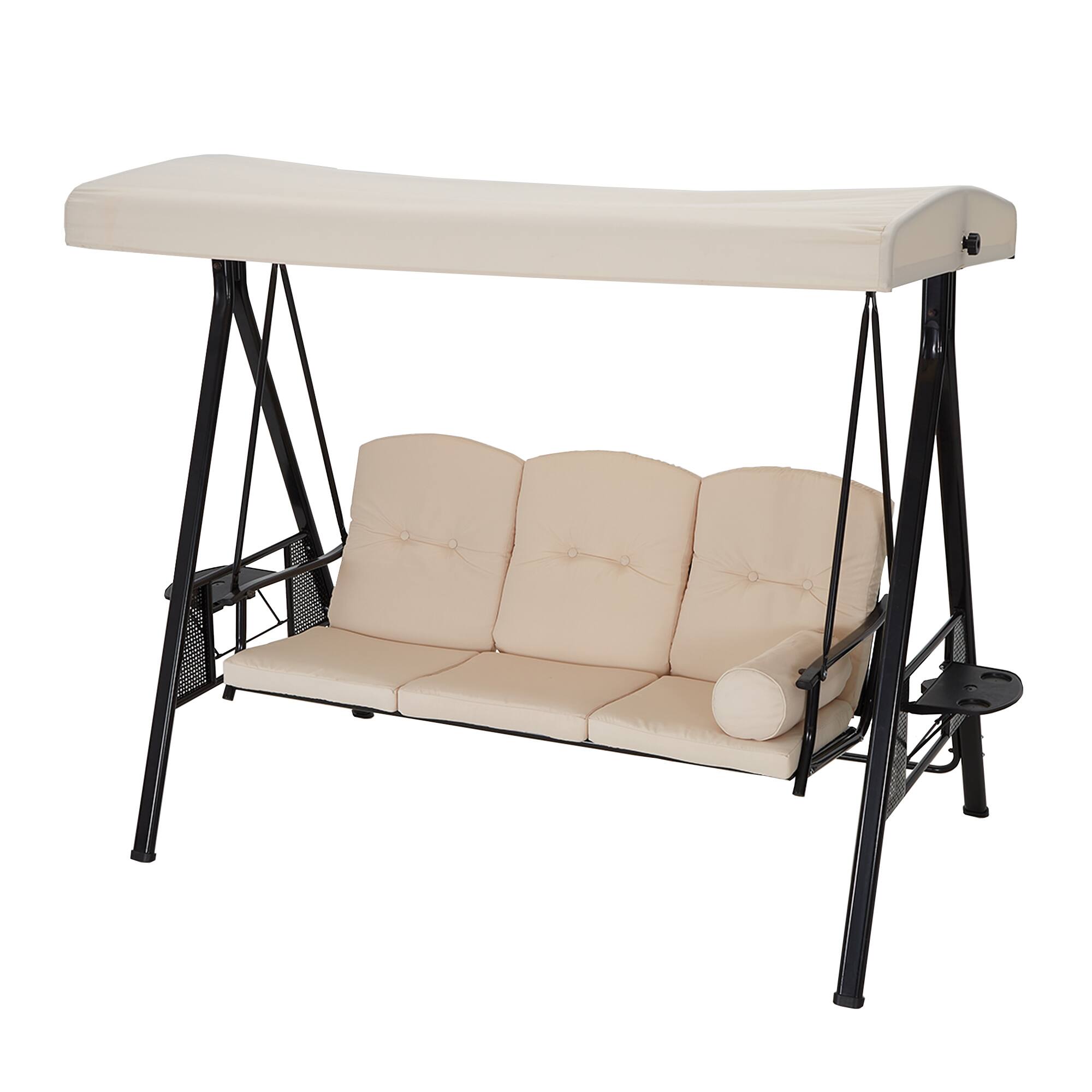 Front. Mondawe - 3 Seat Outdoor Porch Swing with Adjustable Canopy - Khaki.