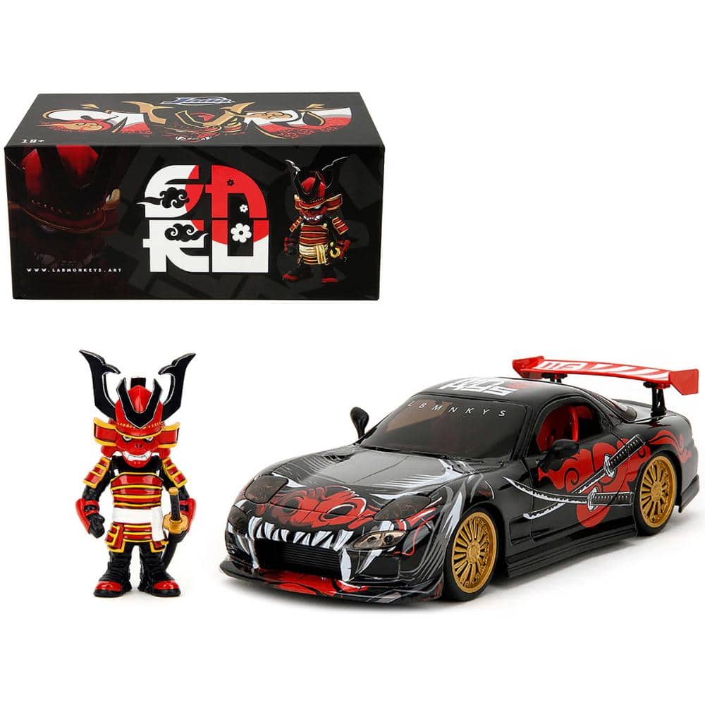 Jada - 1993 Mazda RX-7 with Graphics "Lab Monkeys" with Saru Diecast Figure "Hollywood Rides" Series 1/24 - Black