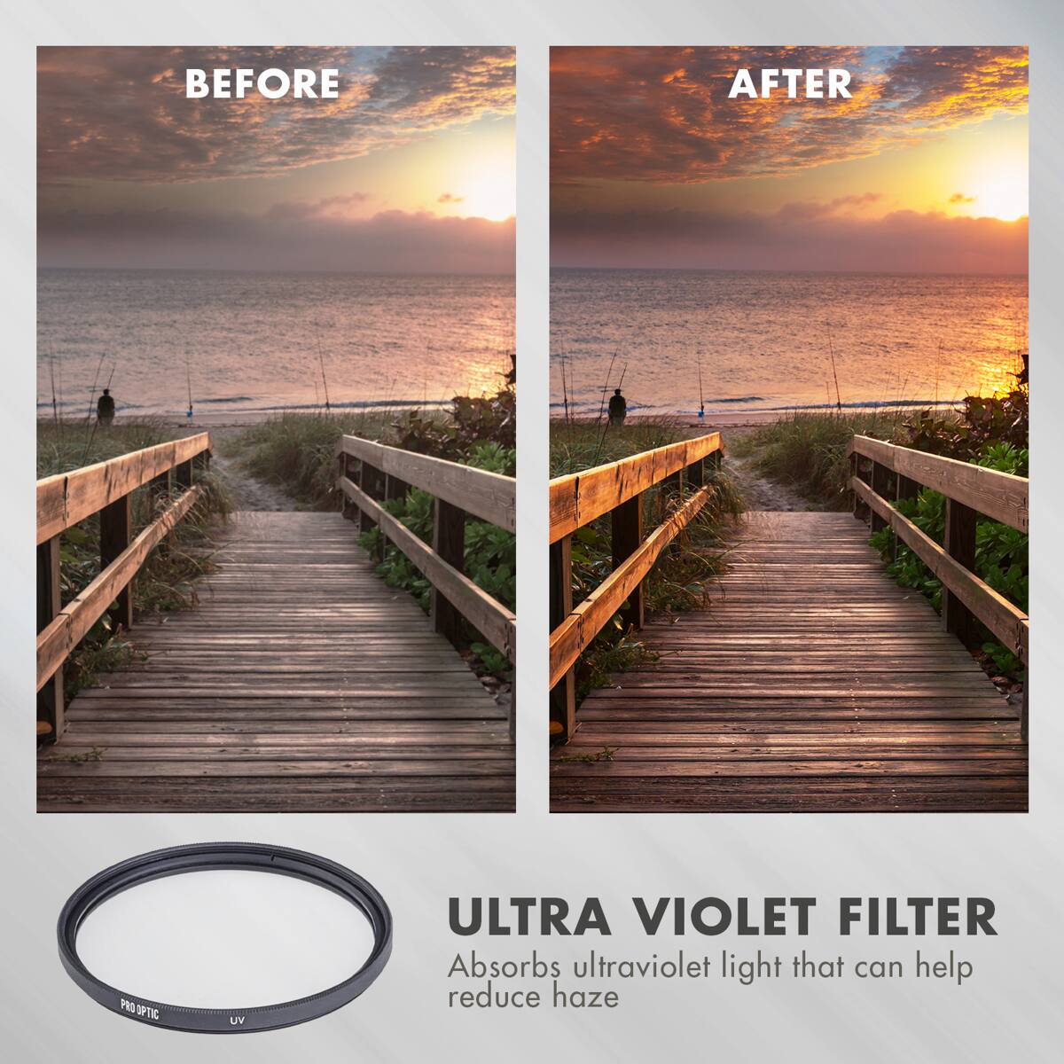 BEFORE AFTER

ULTRA VIOLET FILTER
Absorbs ultraviolet light that can help reduce haze