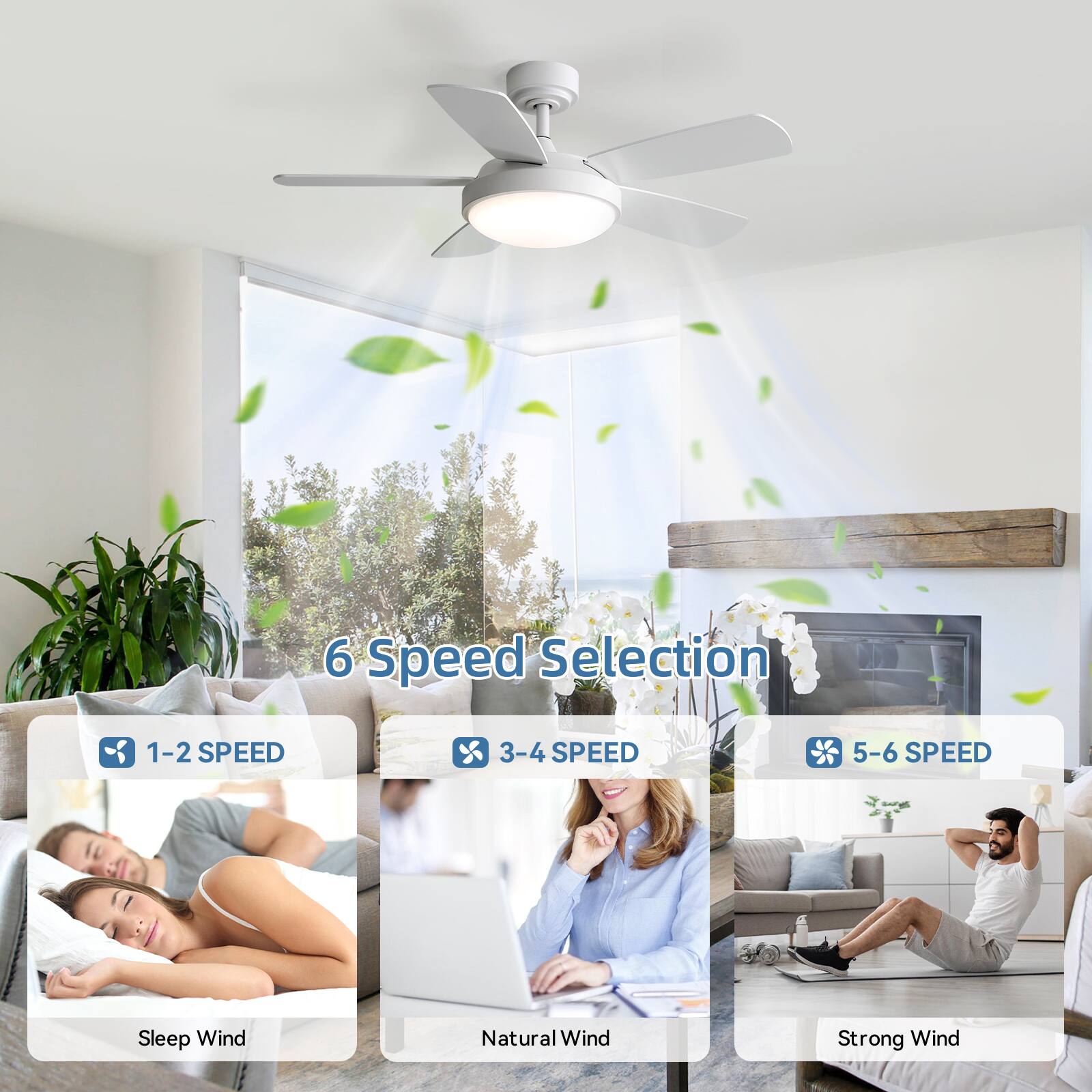 6 Speed Selection

1-2 SPEED  
Sleep Wind

3-4 SPEED  
Natural Wind

5-6 SPEED  
Strong Wind