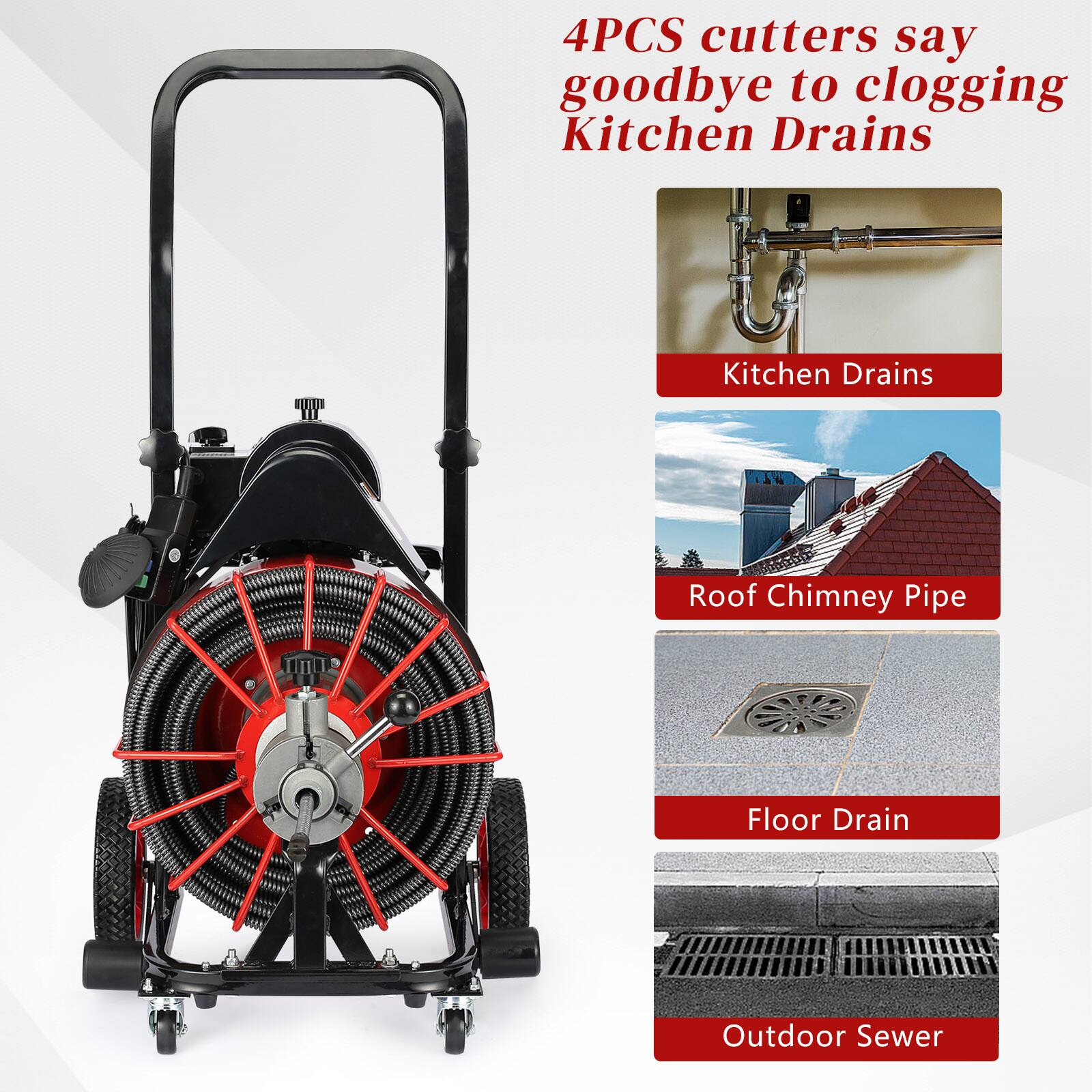 4PCS cutters say goodbye to clogging Kitchen Drains

- Kitchen Drains
- Roof Chimney Pipe
- Floor Drain
- Outdoor Sewer