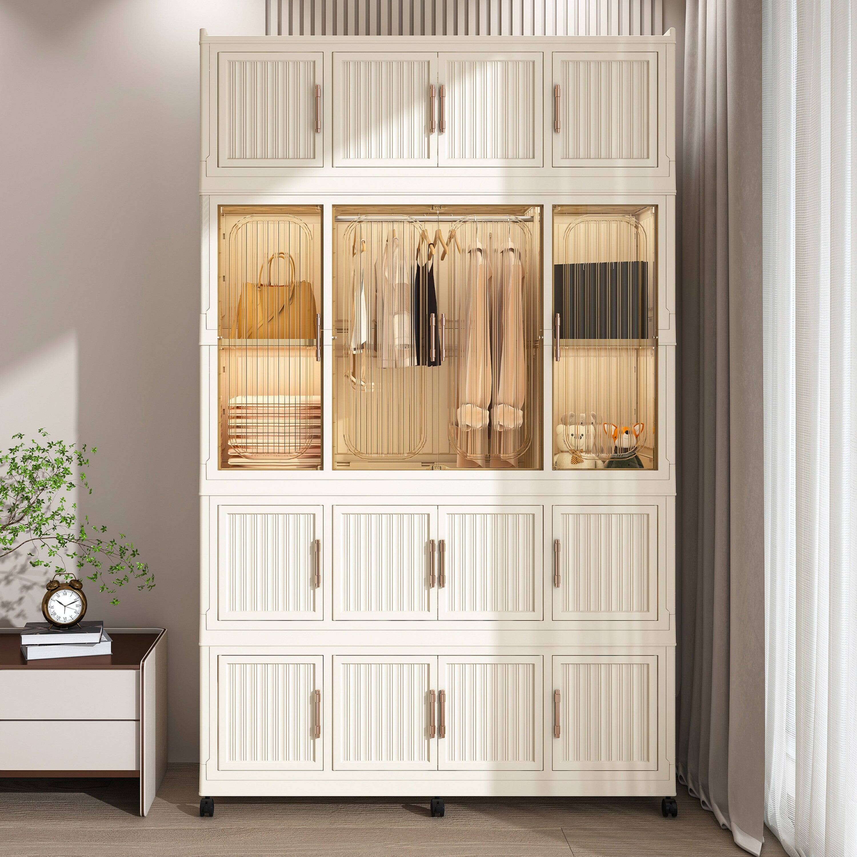 Alt View 1. Boyel Living - Baby Storage Wardrobe 17 Magnetic Doors 17 Cubes 1 Hanging Rod Cream White - Cream White.