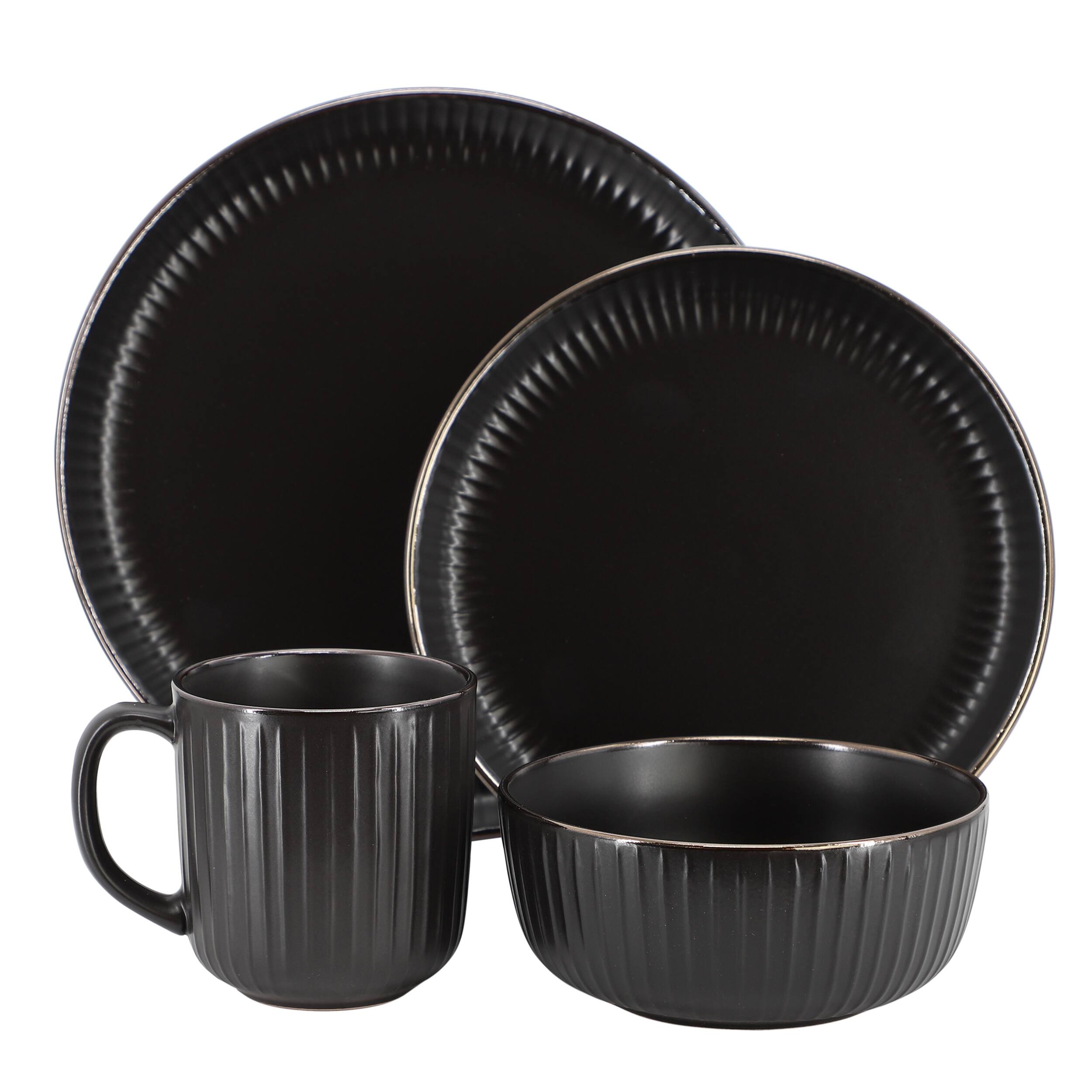 Alt View 1. Elama - Elama Leo 16 Piece Stoneware Dinnerware Set In Black - Black.