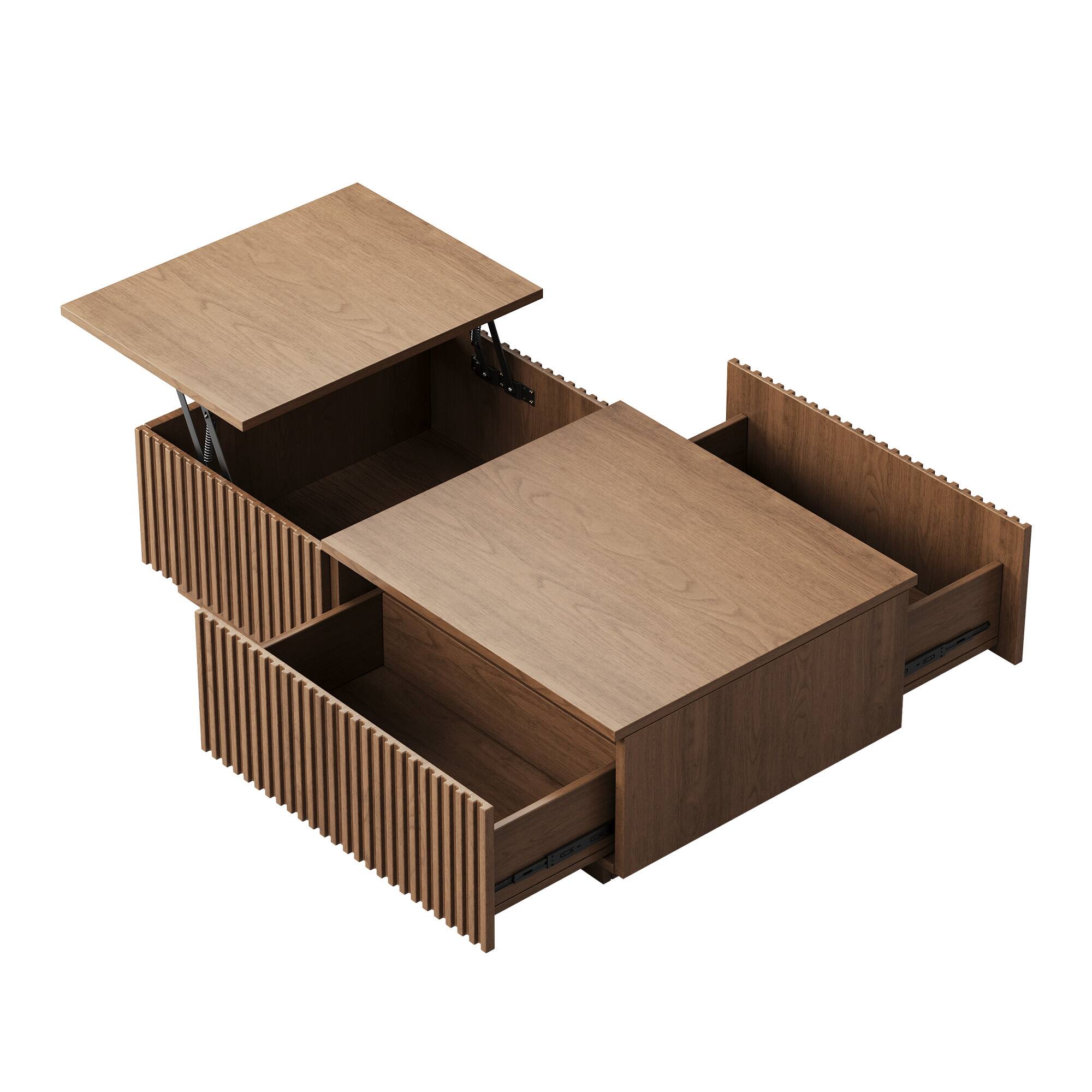 Alt View 6. luck idea - 51.1" Lift-top Coffee Table with Storage Drawers - Walnut Color.