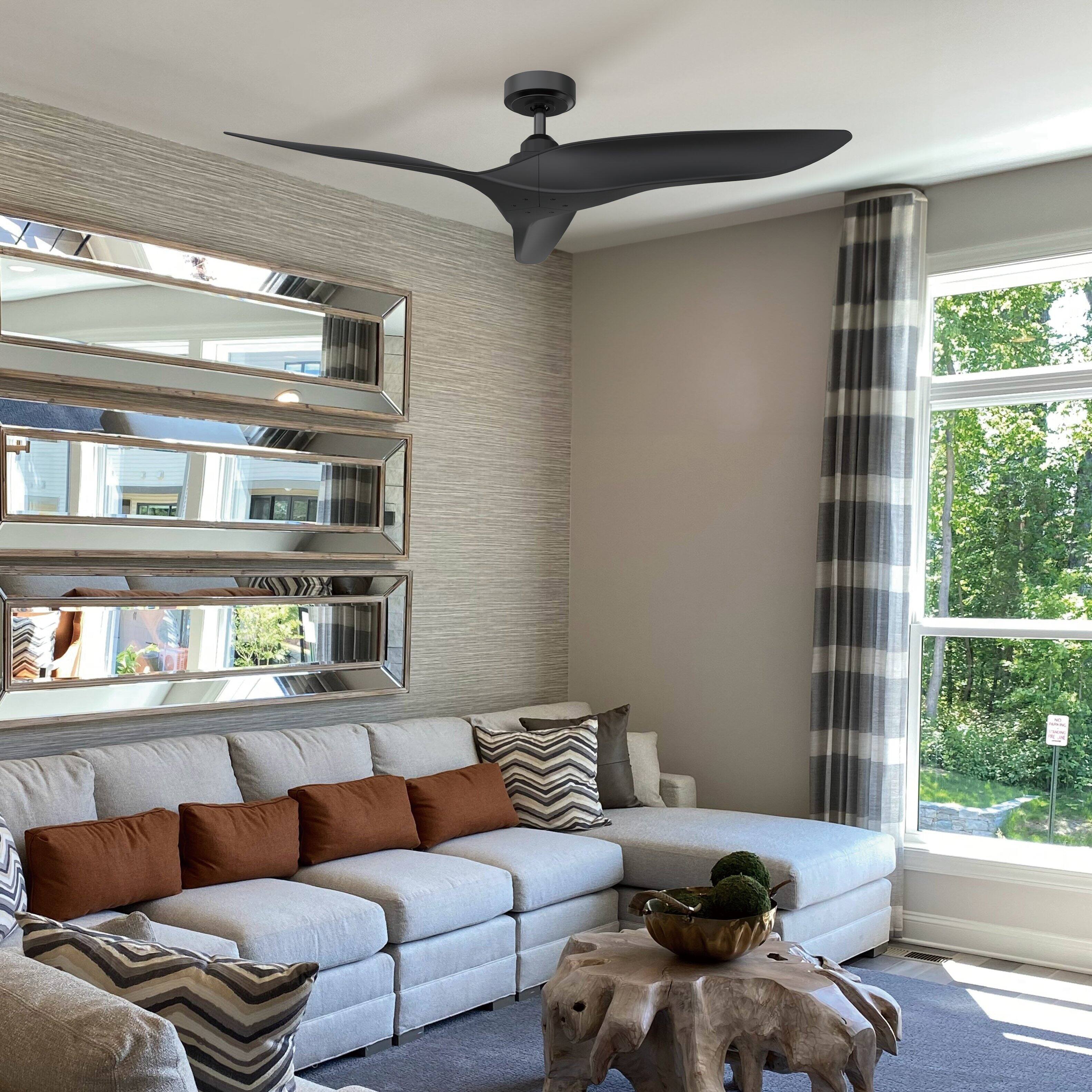Alt View 1. Parrot Uncle - 52" Modern Black DC Motor No Light Ceiling Fan with Remote - Black.