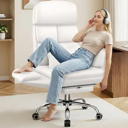 Front. Brick Attic - 500LBS Leather Executive Office Chair, Reclining Swivel Criss Cross Chair with Armrests, High Back and Lumbar Support - White.