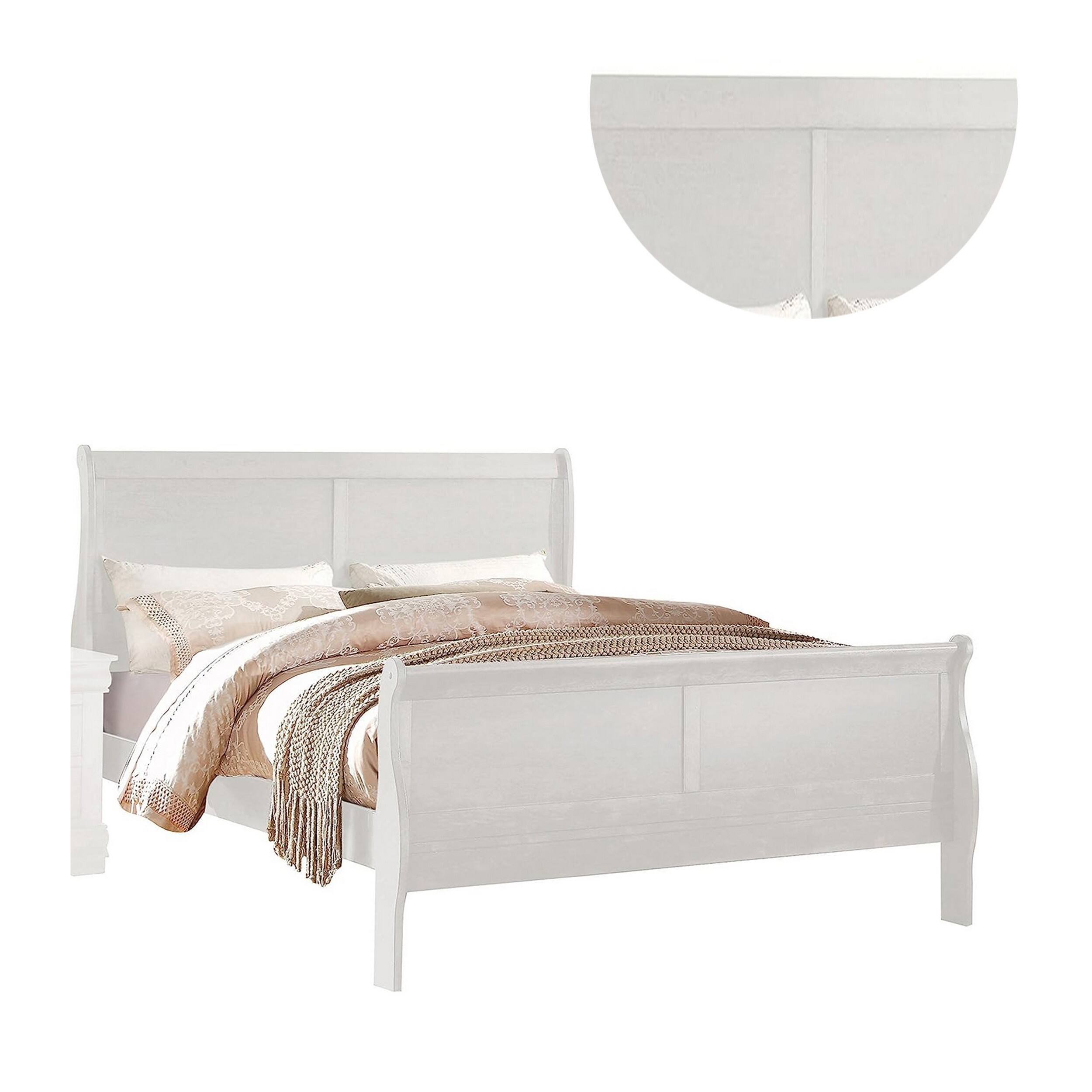 Alt View 3. Manhattan Lane - Nin King Size Sleigh Bed, Minimalist Style Headboard, Classic White Wood - White.