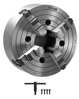 VEVOR - 4-Jaw Lathe Chuck, 10 in (250 mm), Lathe Chuck, 0.6-9.84 in (15-250 mm) Clamping Range with T-key Fixing Screws - Silver