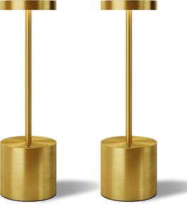 FINEAK - LED Cordless Table Lamps 3 Color Stepless Dimming Battery Powered Lamp (Set of 2) - Gold